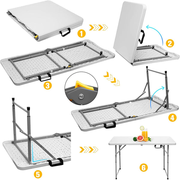 4 Ft. White Adjustable Height Fold-in-Half Plastic Outdoor Picnic Fold ...