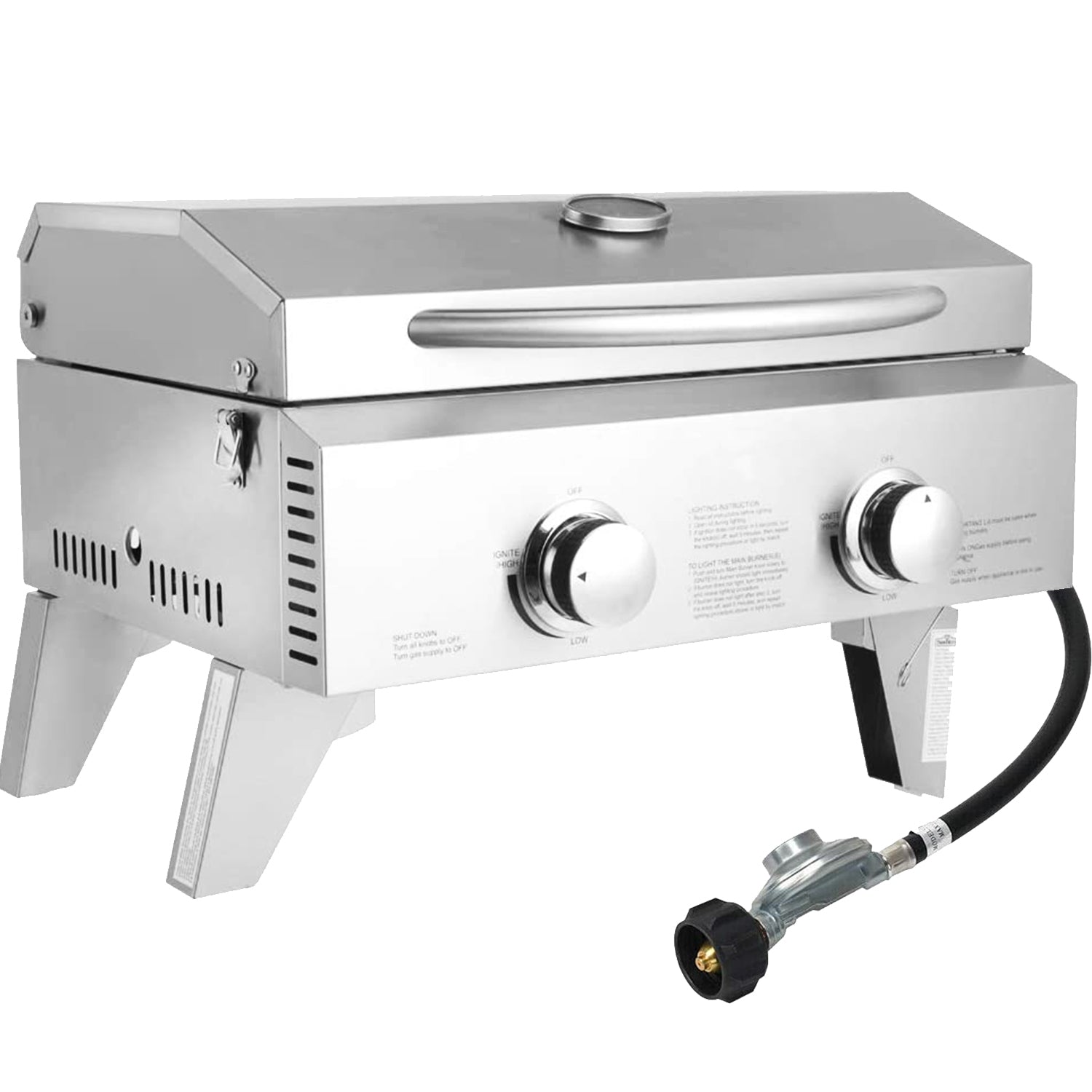 2 Burner Tabletop Propane Gas Grill Stainless Steel Outdoor BBQ Camping  Griddle