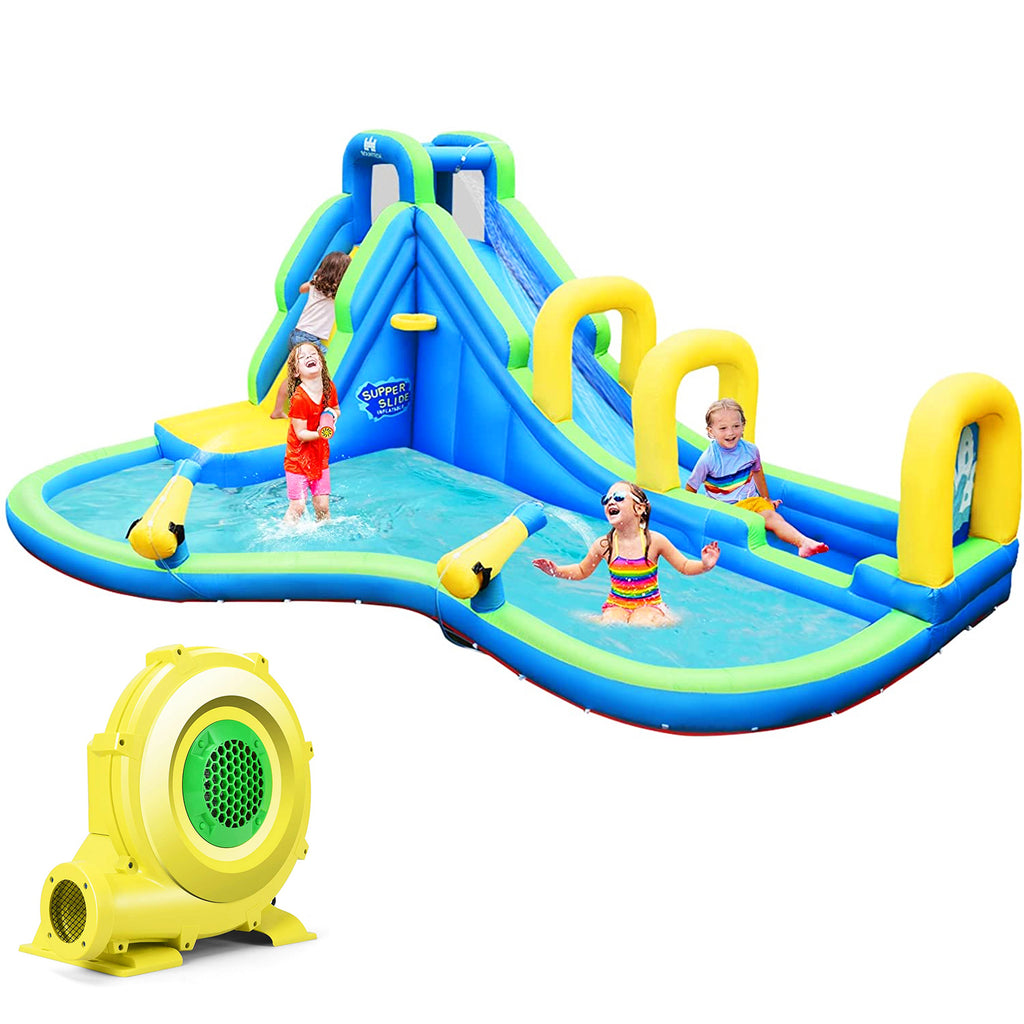 Deluxe Multi-Colored Inflatable Water Park with Slides, Water Blaster ...