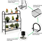 33 in. Tall Outdoor Black Metal Plant Stand (3-Tiered)