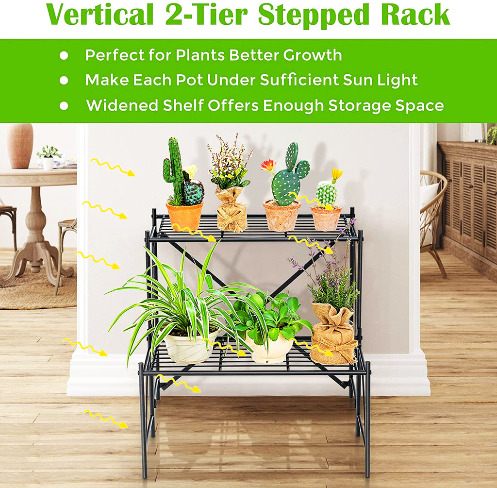 24 in. Tall Outdoor Black Metal Plant Stand (2-Tiered) – Skonyon