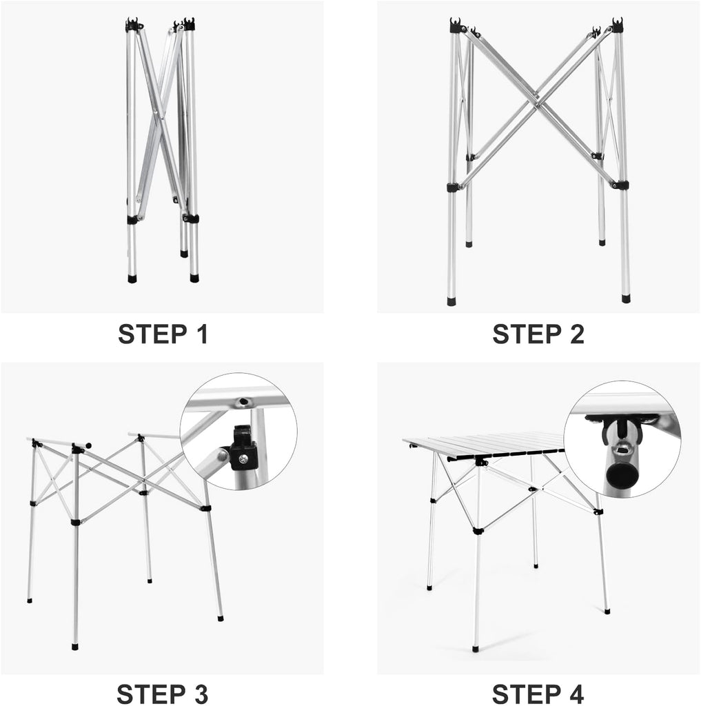 Portable Roll Up Gray Aluminum Folding Camping Table With Carrying Bag ...