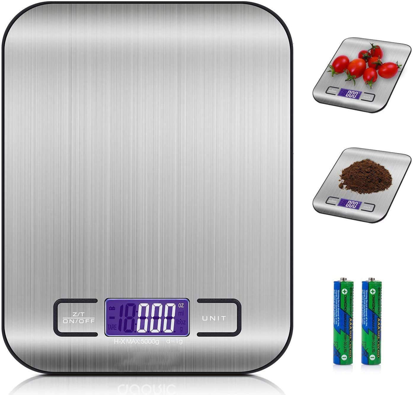  Highly Digital Kitchen Food Scale,LCD Display with Backlight Kitchen  Scale,1g/0.1oz Precise Graduation,Measure Water and Milk Volume,5000 g / 11  lb,White : Home & Kitchen
