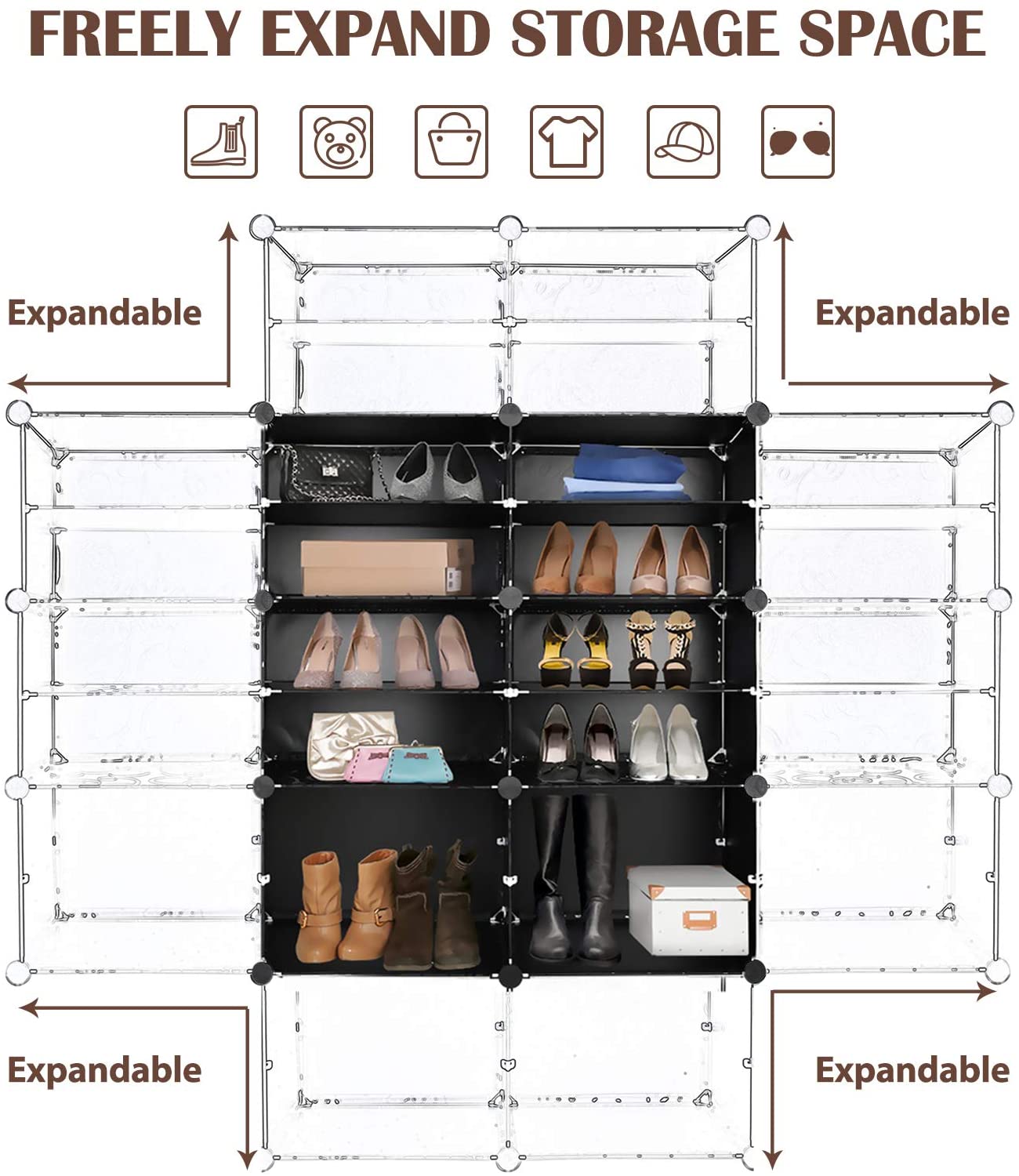 Portable Shoe Rack Organizer, 6-Tier Plastic Cube Storage Tower
