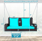 2-Person Black Steel Patio Swing with Turquoise Cushions