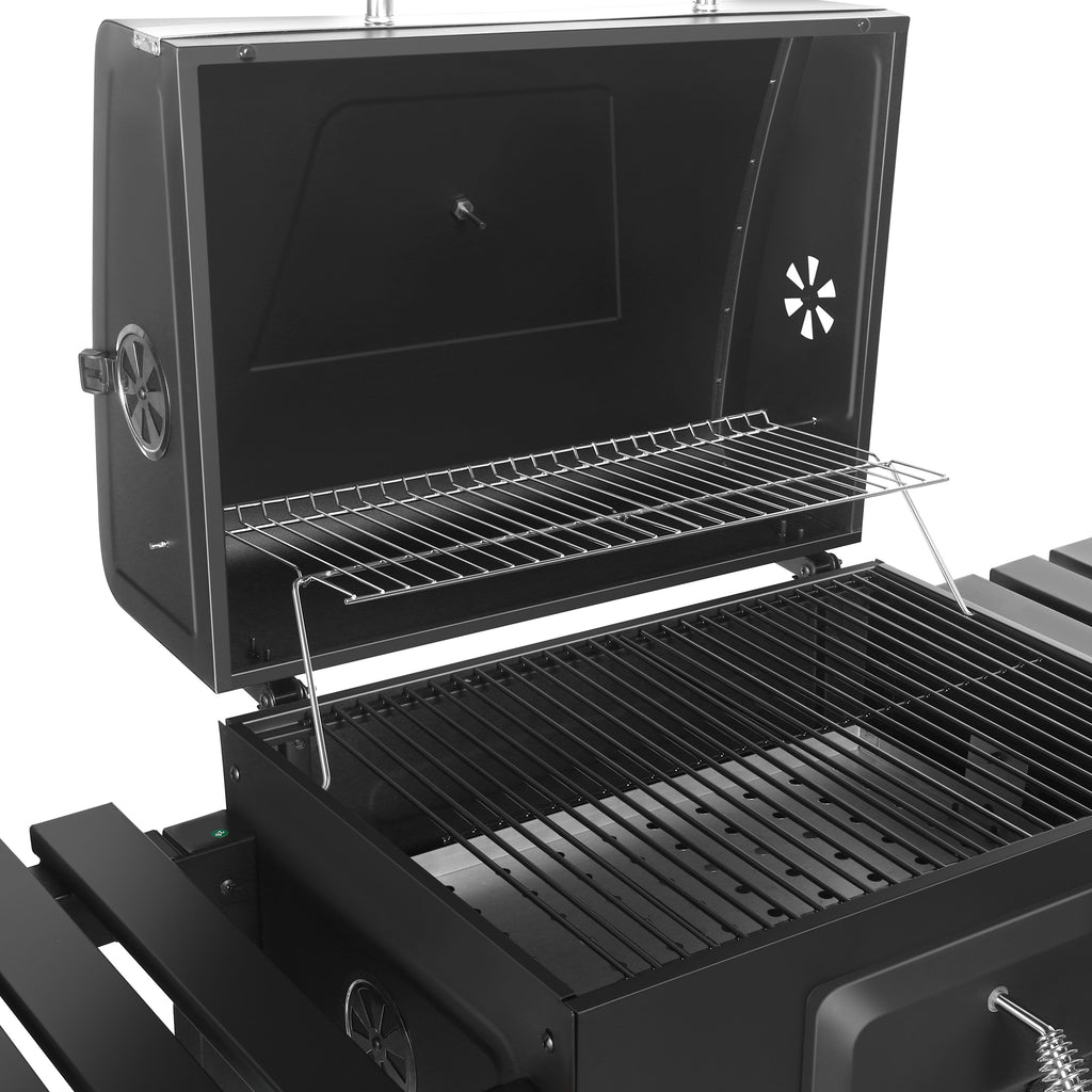 Heavy-Duty Extra-Large Charcoal Grill with Foldable Side Shelves in Bl ...