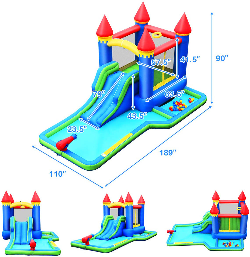 Multi-Color Inflatable Water Slide Kids Bounce House with Air Pump and ...