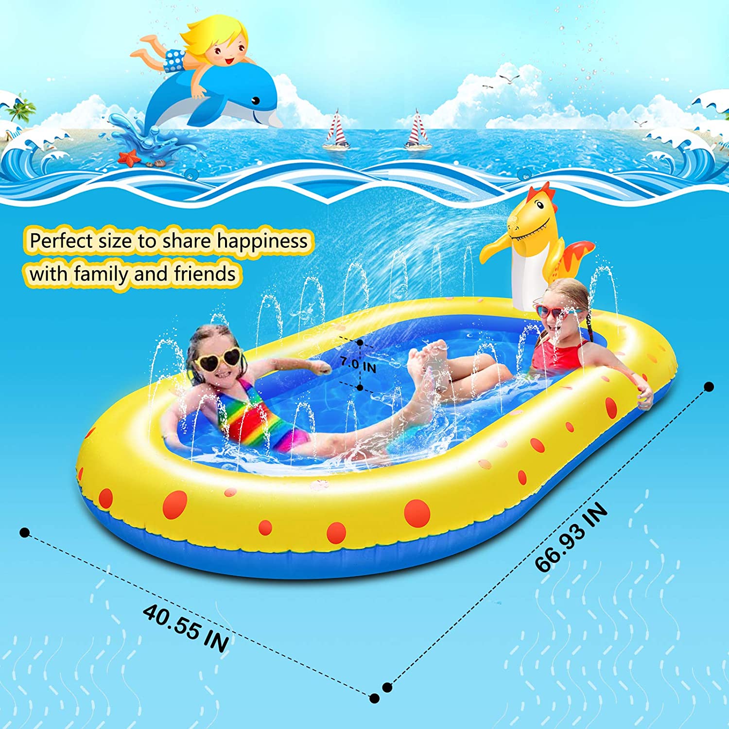 Inflatable Sprinkler Pool for Kids 3 in 1 Baby Pool Outdoor Splash
