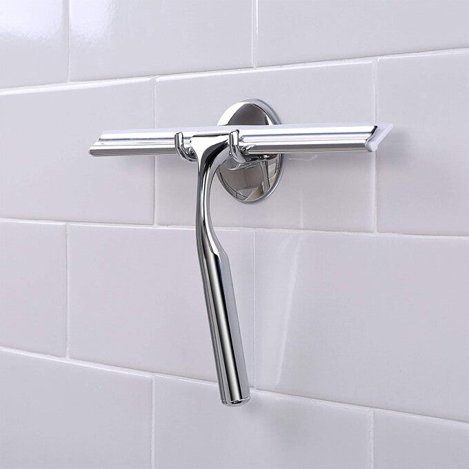 Stainless Steel Shower Squeegee Shower Doors 2 Adhesive Hooks 10 Inch Silver