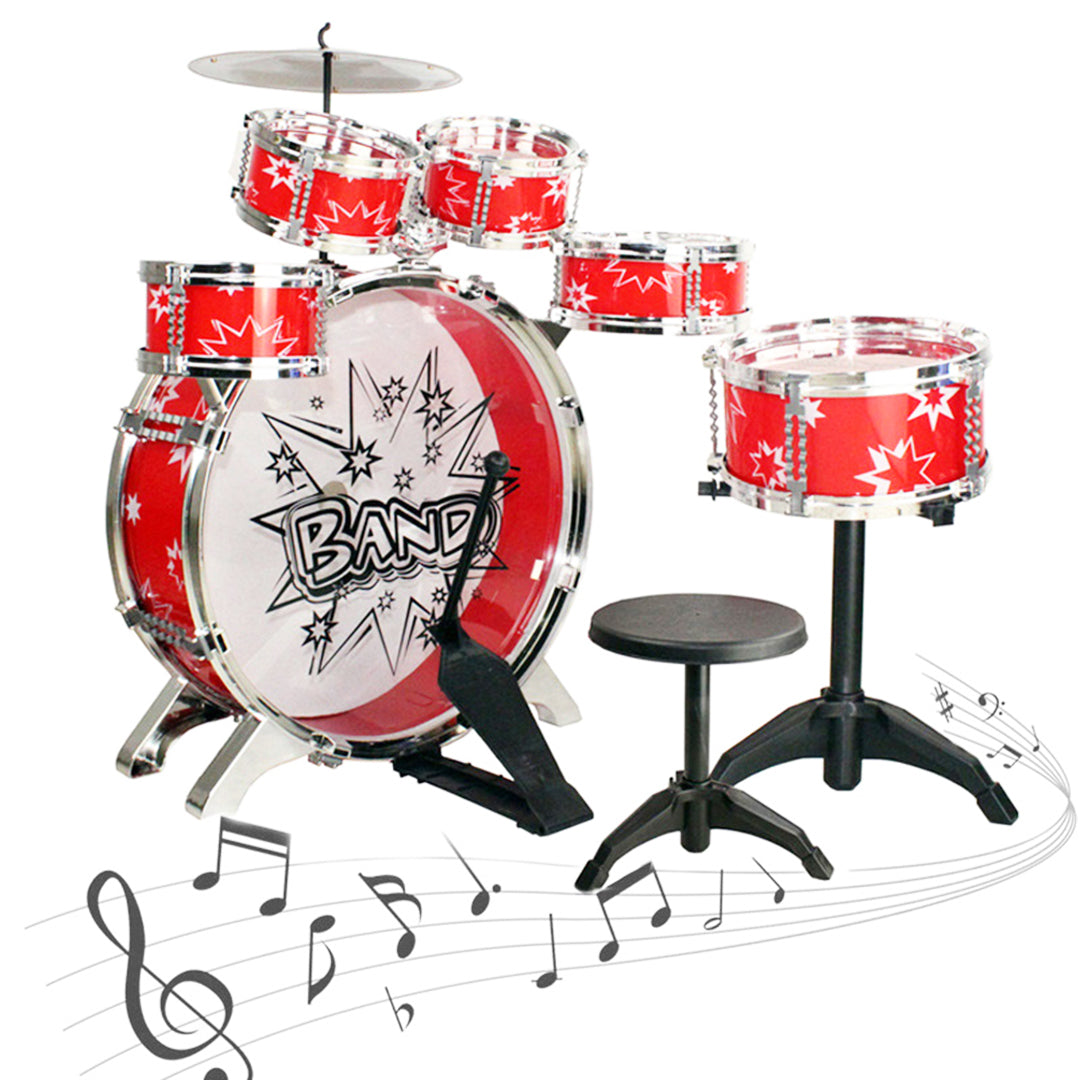  Kids Drum Set 9 Piece Toddler Drum Kit Musical Instruments Kids  Jazz Drum Kit with Stool, Bass Drum, Cymbal, 2 Drum Sticks and 4 Small Drums  Toys for 3 4 5